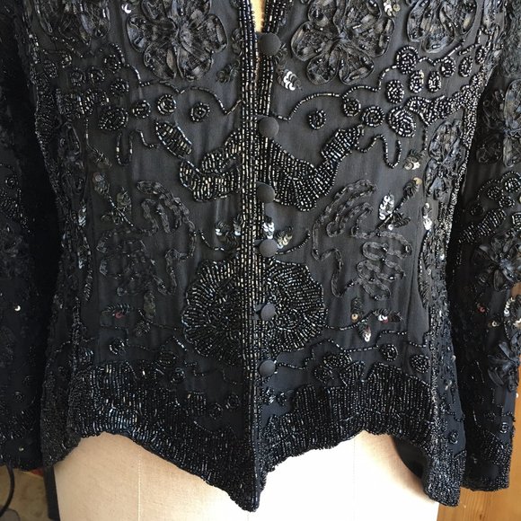 Vintage Beaded Black Jacket Silk Pristine Condition Size 14-16 - Picture 7 of 14